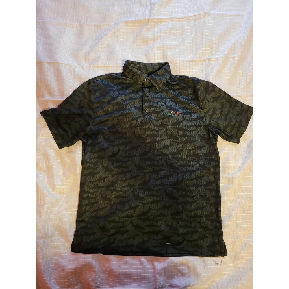 Greg Norman Mens Shark Print Golf Polo Shirt Grey Black Camo Performance Medium